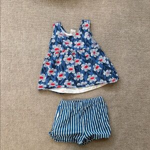 Hanna Andersson Blue Floral Top and Striped Shorts